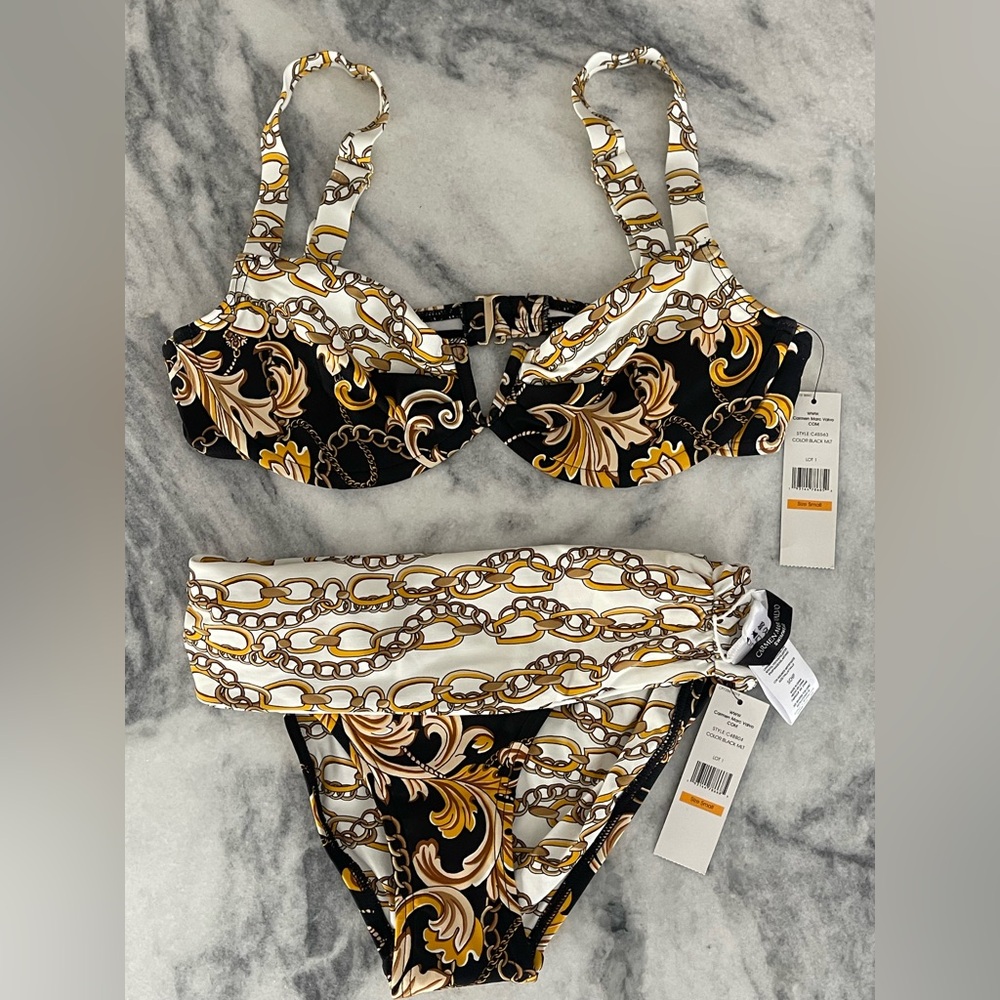 ‼️SOLD‼️Carmen Marc Valvo Swim Sense Filigree Status High Waist Bikini size S - Picture 5 of 12